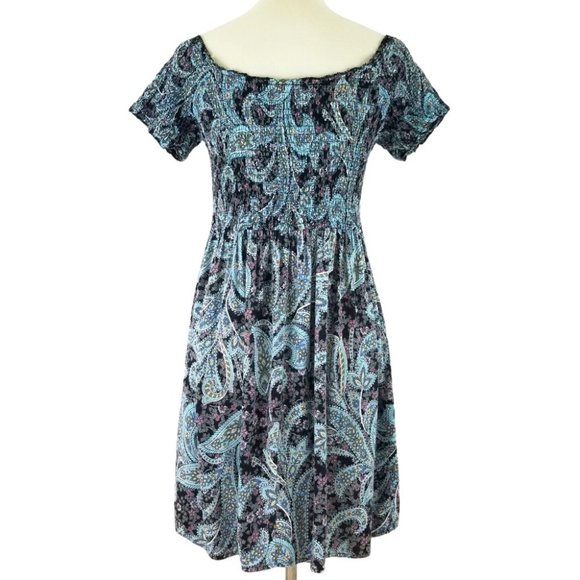 Xhilaration Paisley Off-the-Shoulder Smocked Dress - Picture 2 of 12